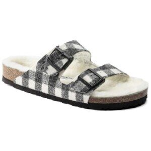 Birkenstock Checkered Arizona Soft Footbed Sandals Grey and White Shoes